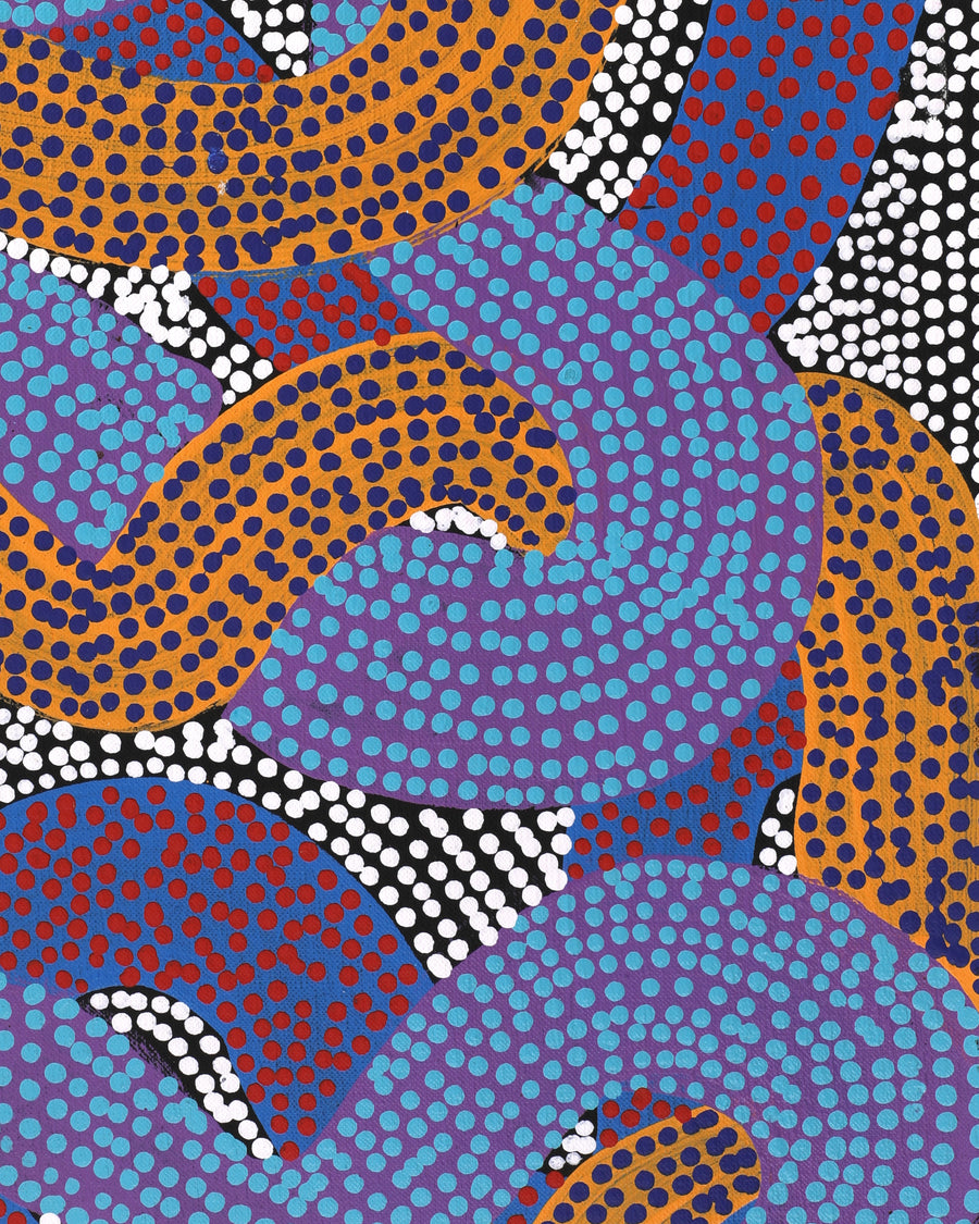 Aboriginal Artwork by Vanetta Nampijinpa Hudson, Warlukurlangu Jukurrpa (Fire country Dreaming), 122x46cm