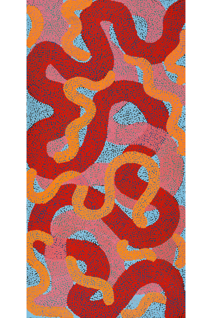 Aboriginal Artwork by Vanetta Nampijinpa Hudson, Warlukurlangu Jukurrpa (Fire country Dreaming), 122x61cm