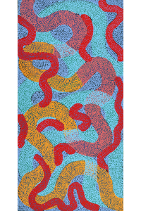 Aboriginal Artwork by Vanetta Nampijinpa Hudson, Warlukurlangu Jukurrpa (Fire country Dreaming), 122x61cm