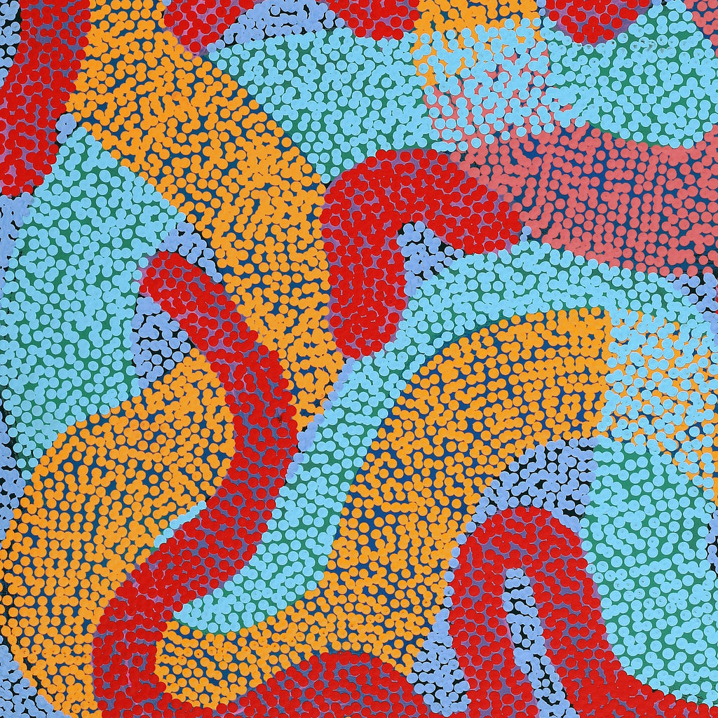 Aboriginal Artwork by Vanetta Nampijinpa Hudson, Warlukurlangu Jukurrpa (Fire country Dreaming), 122x61cm