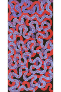Aboriginal Artwork by Vanetta Nampijinpa Hudson, Warlukurlangu Jukurrpa (Fire country Dreaming), 122x61cm