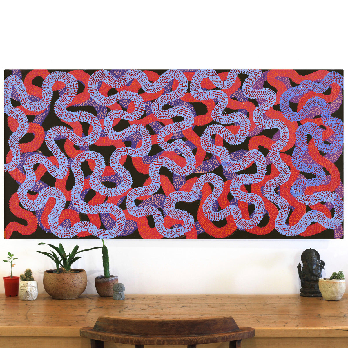 Aboriginal Art by Vanetta Nampijinpa Hudson, Warlukurlangu Jukurrpa (Fire country Dreaming), 122x61cm - ART ARK®