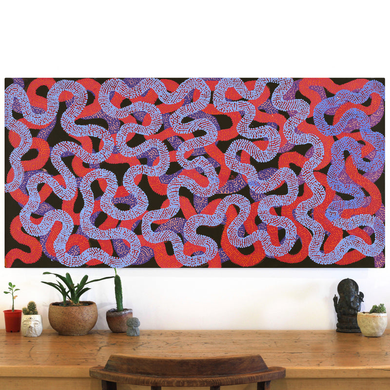 Aboriginal Artwork by Vanetta Nampijinpa Hudson, Warlukurlangu Jukurrpa (Fire country Dreaming), 122x61cm