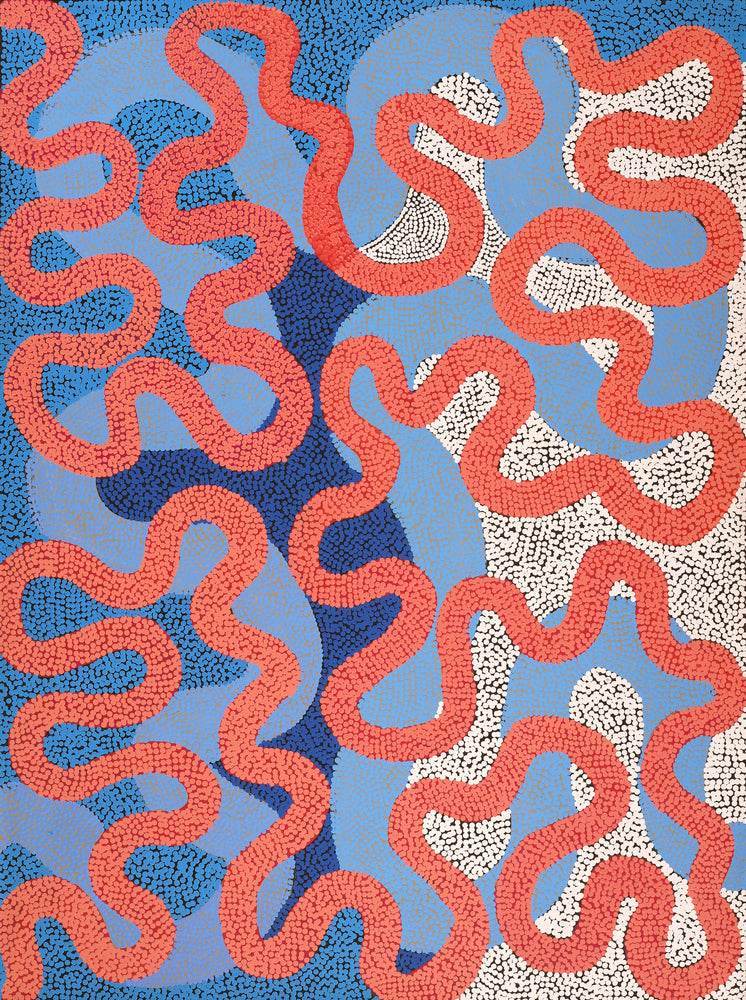 Aboriginal Artwork by Vanetta Nampijinpa Hudson, Warlukurlangu Jukurrpa (Fire country Dreaming), 122x91cm