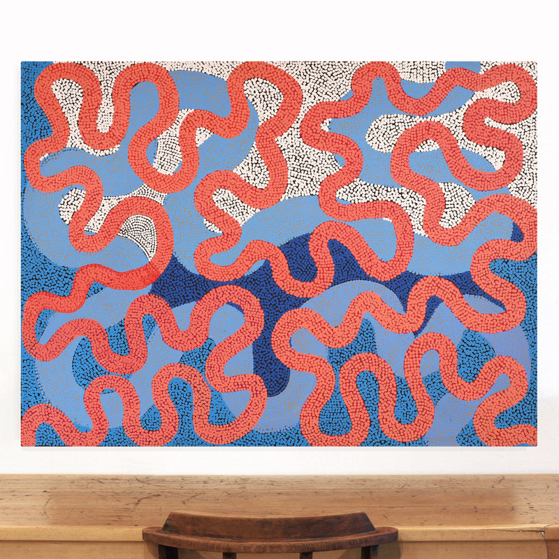 Aboriginal Artwork by Vanetta Nampijinpa Hudson, Warlukurlangu Jukurrpa (Fire country Dreaming), 122x91cm