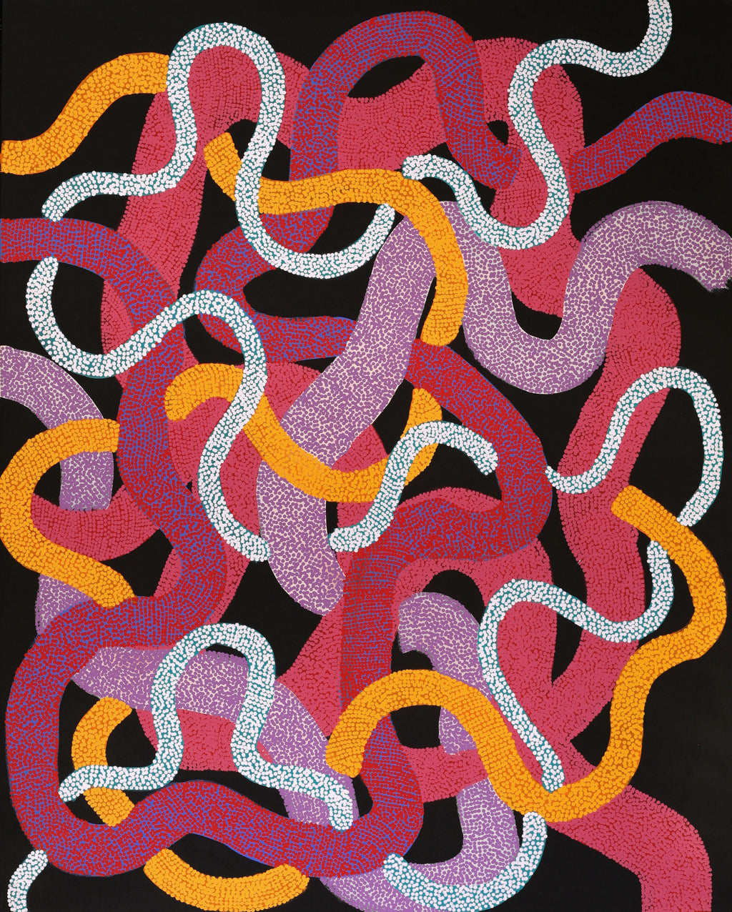 Aboriginal Artwork by Vanetta Nampijinpa Hudson, Warlukurlangu Jukurrpa (Fire country Dreaming), 152x122cm