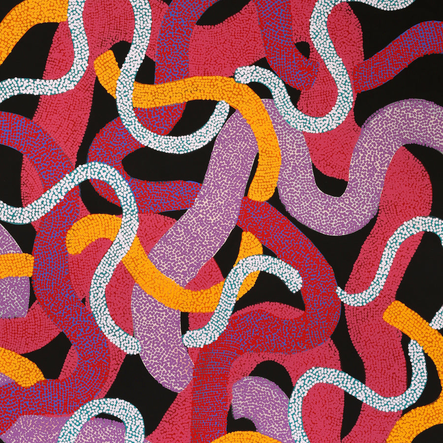 Aboriginal Artwork by Vanetta Nampijinpa Hudson, Warlukurlangu Jukurrpa (Fire country Dreaming), 152x122cm