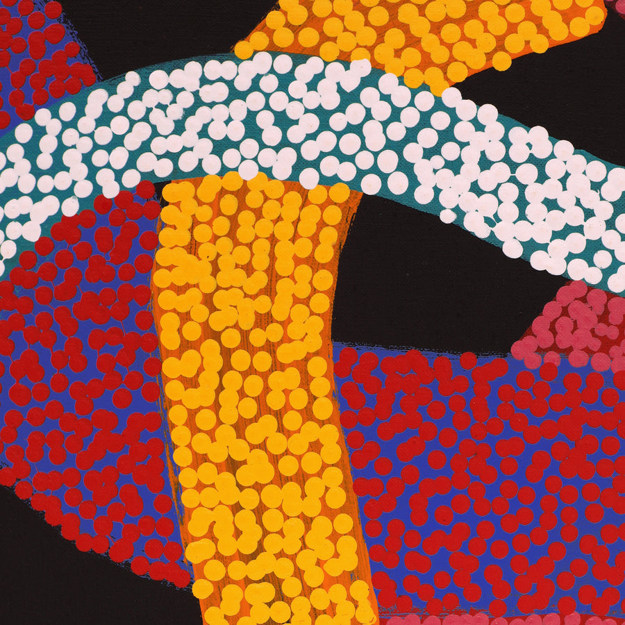 Aboriginal Artwork by Vanetta Nampijinpa Hudson, Warlukurlangu Jukurrpa (Fire country Dreaming), 152x122cm