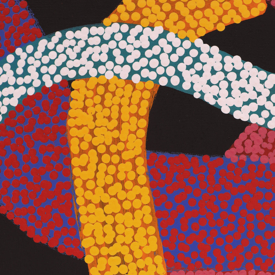 Aboriginal Artwork by Vanetta Nampijinpa Hudson, Warlukurlangu Jukurrpa (Fire country Dreaming), 152x122cm