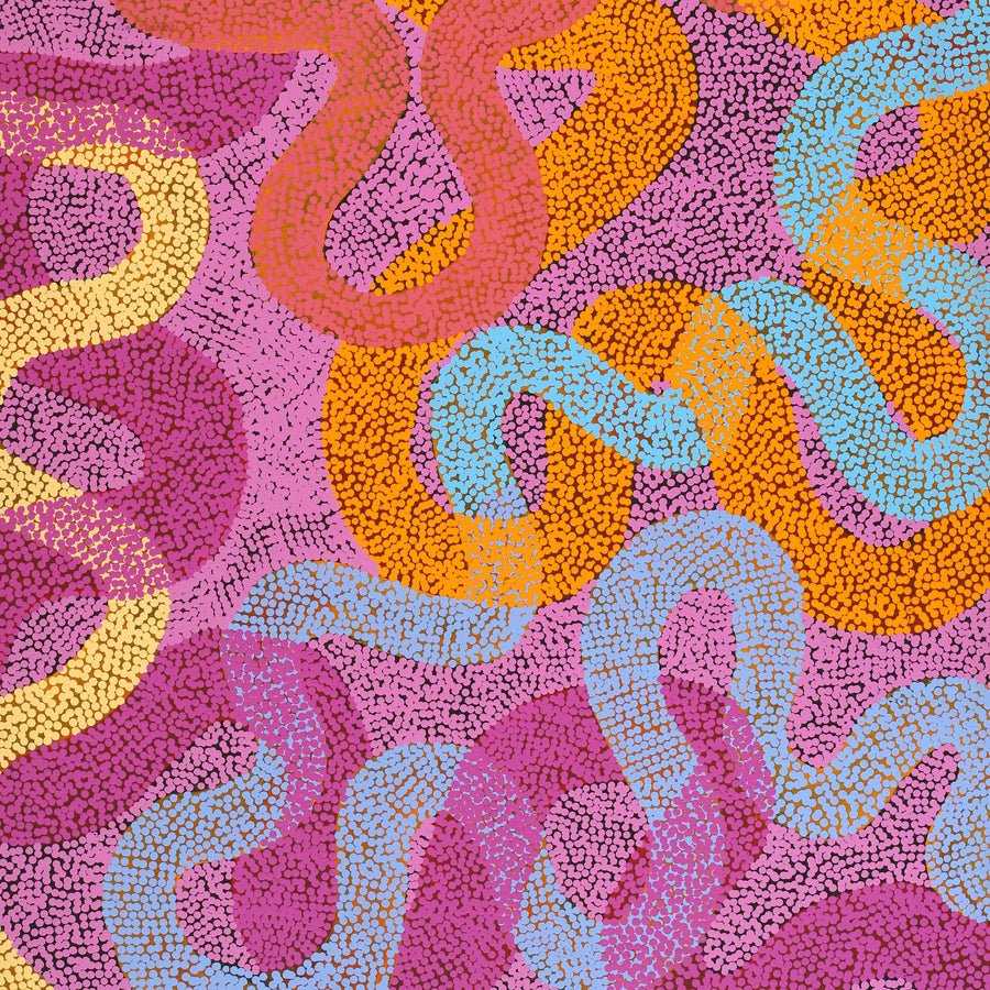 Aboriginal Artwork by Vanetta Nampijinpa Hudson, Warlukurlangu Jukurrpa (Fire country Dreaming), 152x91cm