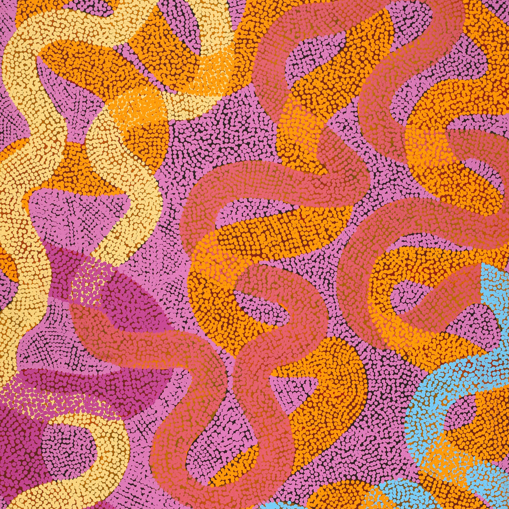 Aboriginal Artwork by Vanetta Nampijinpa Hudson, Warlukurlangu Jukurrpa (Fire country Dreaming), 152x91cm