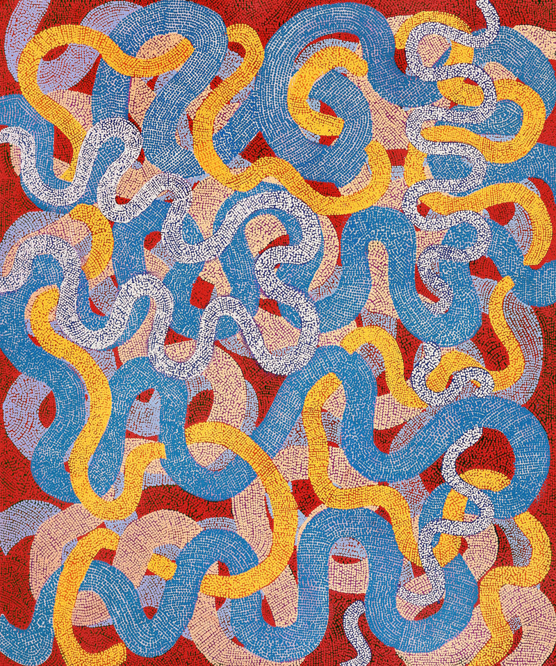 Aboriginal Artwork by Vanetta Nampijinpa Hudson, Warlukurlangu Jukurrpa (Fire country Dreaming), 183x152cm