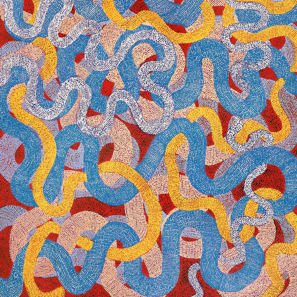 Aboriginal Artwork by Vanetta Nampijinpa Hudson, Warlukurlangu Jukurrpa (Fire country Dreaming), 183x152cm