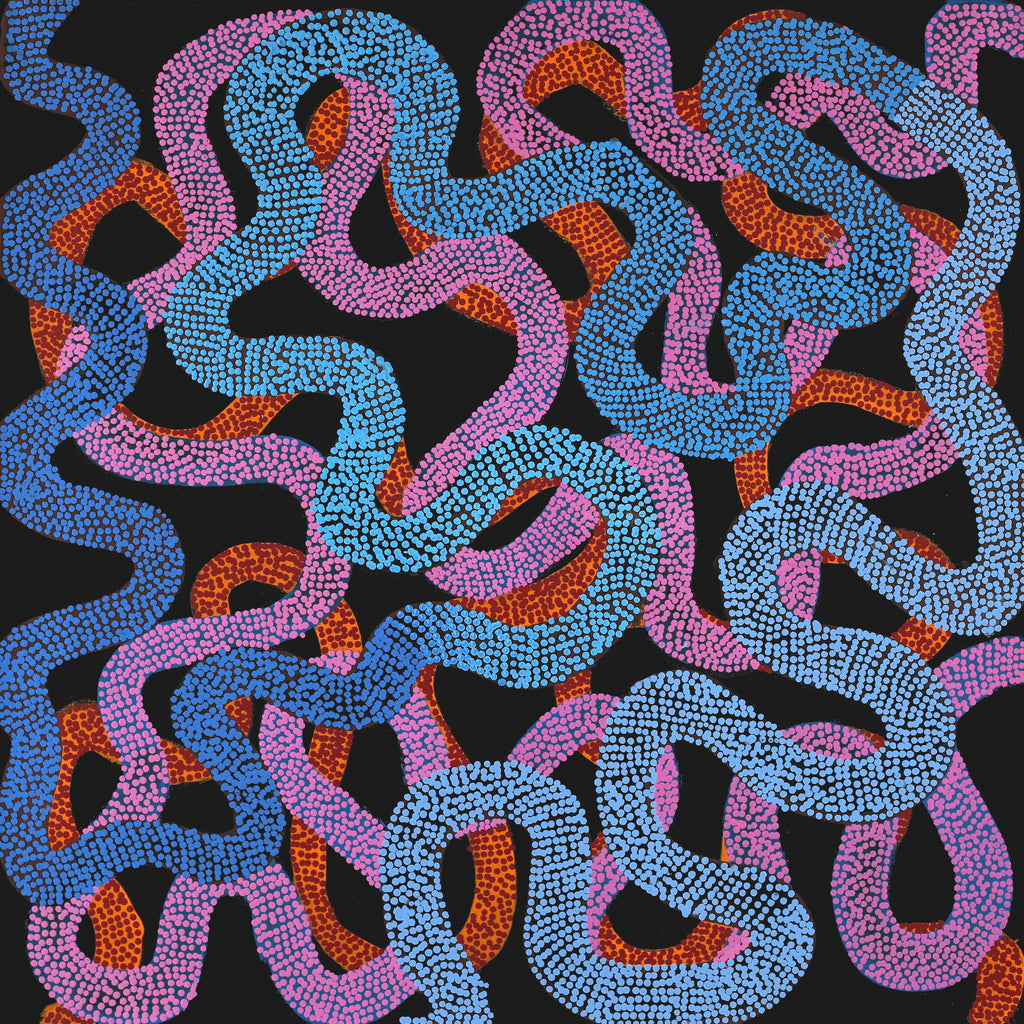 Aboriginal Art by Vanetta Nampijinpa Hudson, Warlukurlangu Jukurrpa (Fire country Dreaming), 76x76cm - ART ARK®