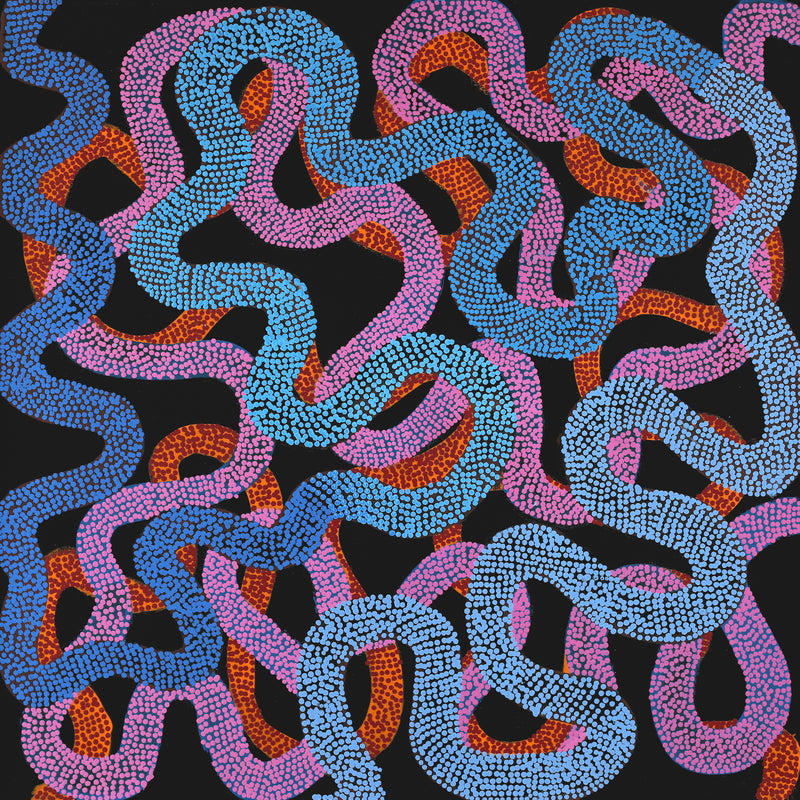 Aboriginal Artwork by Vanetta Nampijinpa Hudson, Warlukurlangu Jukurrpa (Fire country Dreaming), 76x76cm