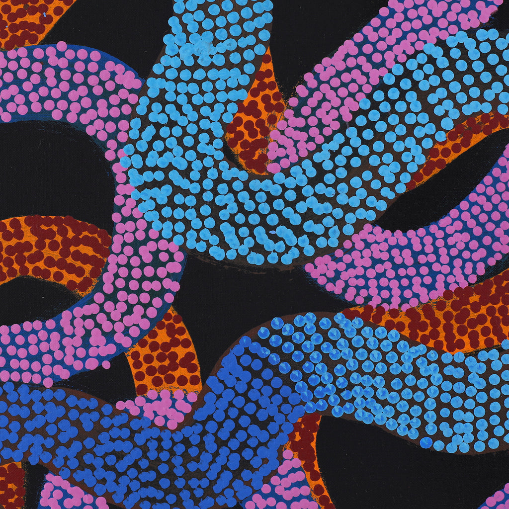 Aboriginal Artwork by Vanetta Nampijinpa Hudson, Warlukurlangu Jukurrpa (Fire country Dreaming), 76x76cm
