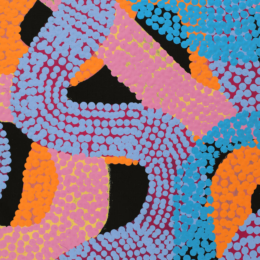 Aboriginal Artwork by Vanetta Nampijinpa Hudson, Warlukurlangu Jukurrpa (Fire country Dreaming), 91x76cm