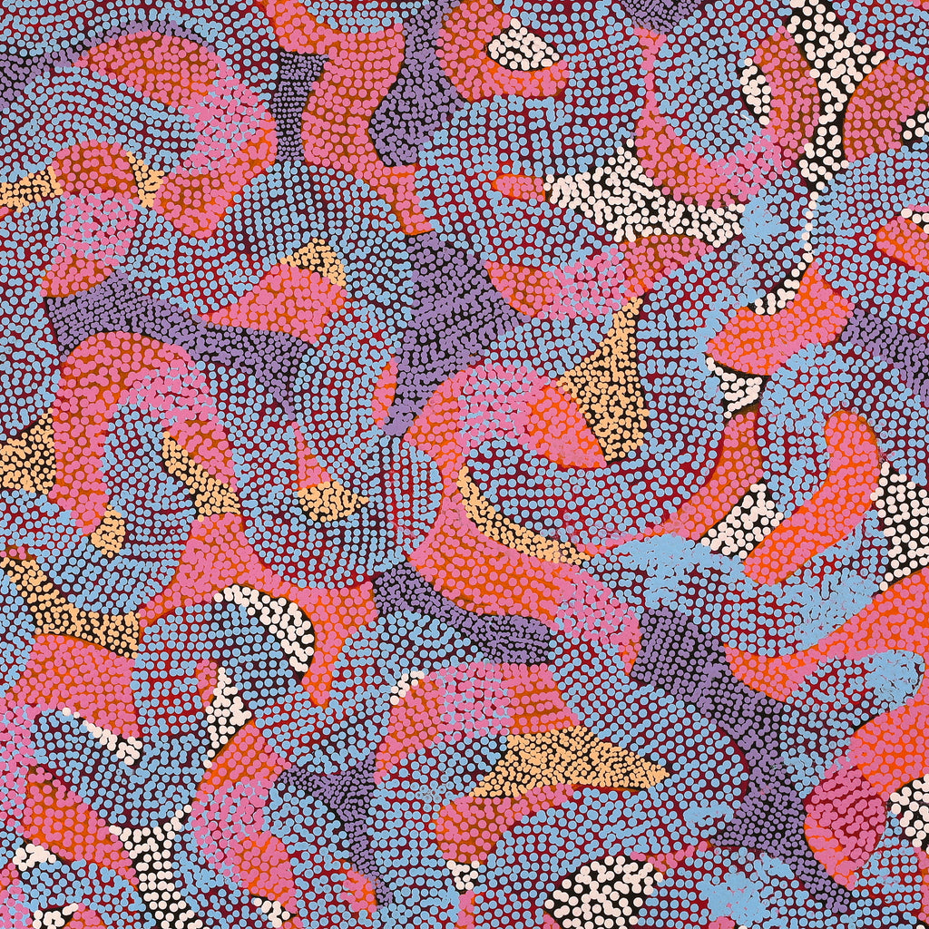 Aboriginal Artwork by Vanetta Nampijinpa Hudson, Warlukurlangu Jukurrpa (Fire country Dreaming), 91x91cm