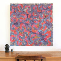 Aboriginal Artwork by Vanetta Nampijinpa Hudson, Warlukurlangu Jukurrpa (Fire country Dreaming), 91x91cm