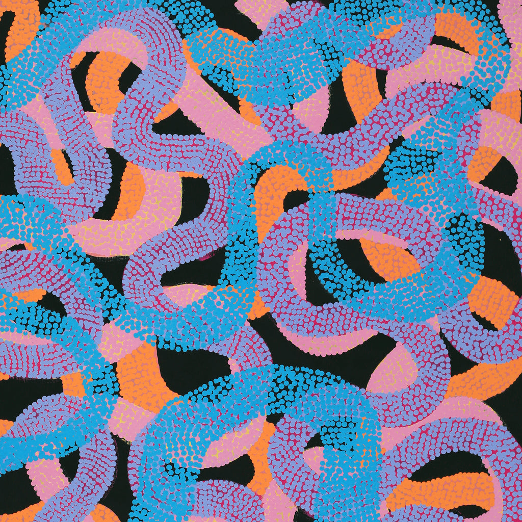 Aboriginal Artwork by Vanetta Nampijinpa Hudson, Warlukurlangu Jukurrpa (Fire country Dreaming), 91x76cm