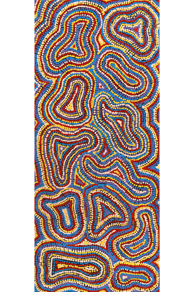 Aboriginal Artwork by Virginia Napaljarri Sims, Mina Mina Jukurrpa (Mina Mina Dreaming), 107x46cm