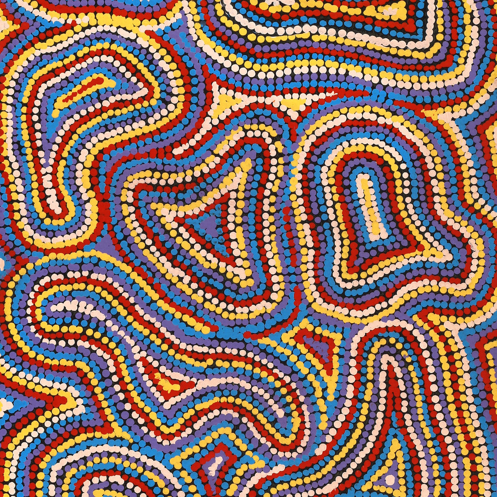 Aboriginal Artwork by Virginia Napaljarri Sims, Mina Mina Jukurrpa (Mina Mina Dreaming), 107x46cm
