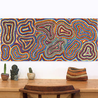 Aboriginal Artwork by Virginia Napaljarri Sims, Mina Mina Jukurrpa (Mina Mina Dreaming), 107x46cm