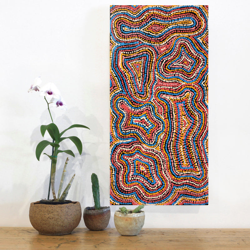 Aboriginal Artwork by Virginia Napaljarri Sims, Mina Mina Jukurrpa (Mina Mina Dreaming), 61x30cm