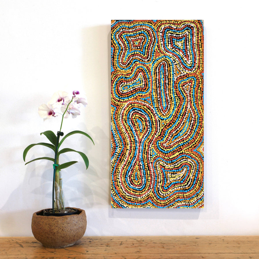Aboriginal Artwork by Virginia Napaljarri Sims, Mina Mina Jukurrpa (Mina Mina Dreaming), 61x30cm