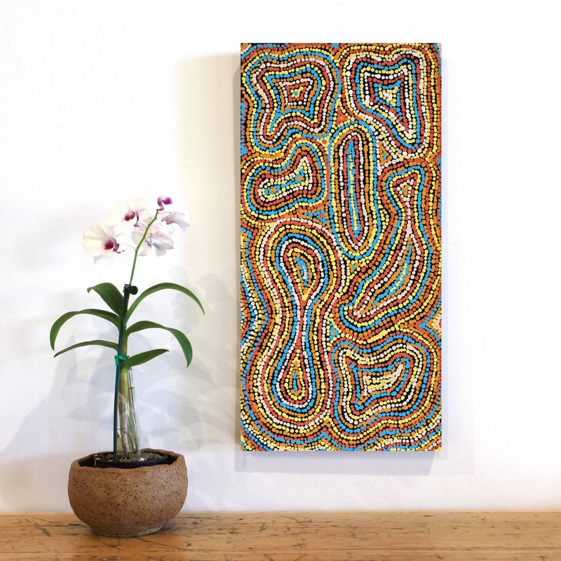 Aboriginal Artwork by Virginia Napaljarri Sims, Mina Mina Jukurrpa (Mina Mina Dreaming), 61x30cm