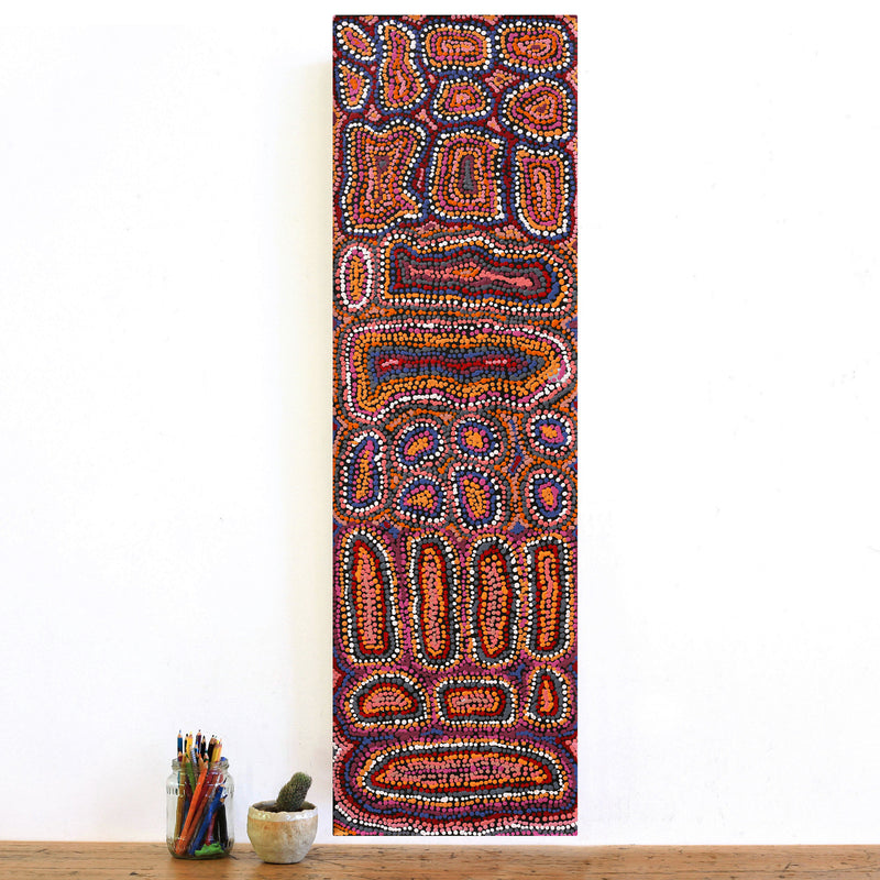 Aboriginal Artwork by Virginia Napaljarri Sims, Mina Mina Jukurrpa (Mina Mina Dreaming) - Ngalyipi, 107x30cm