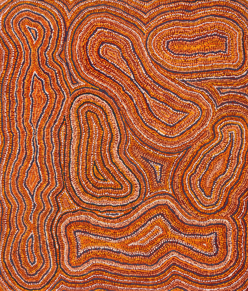 Aboriginal Artwork by Virginia Napaljarri Sims, Mina Mina Jukurrpa (Mina Mina Dreaming) - Ngalyipi, 107x91cm