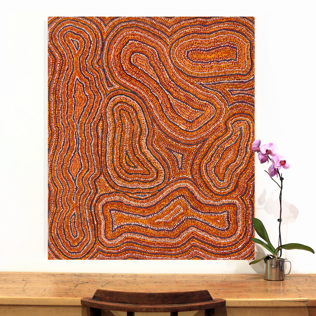 Aboriginal Artwork by Virginia Napaljarri Sims, Mina Mina Jukurrpa (Mina Mina Dreaming) - Ngalyipi, 107x91cm - ART ARK®