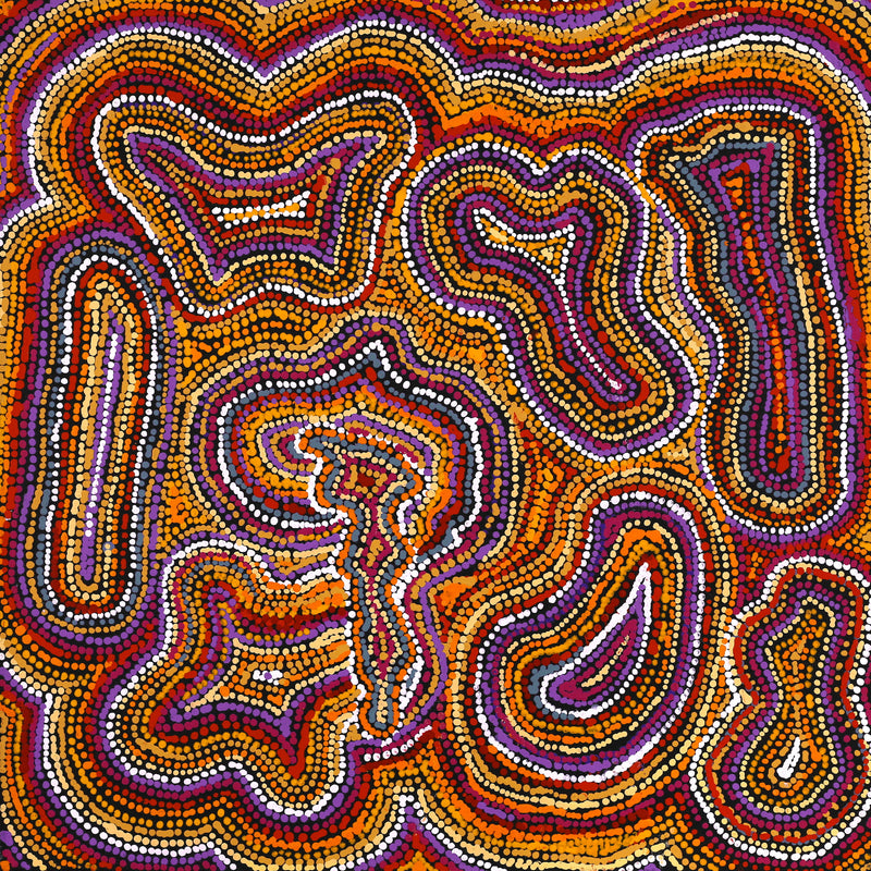 Aboriginal Artwork by Virginia Napaljarri Sims, Mina Mina Jukurrpa (Mina Mina Dreaming), 61x61cm