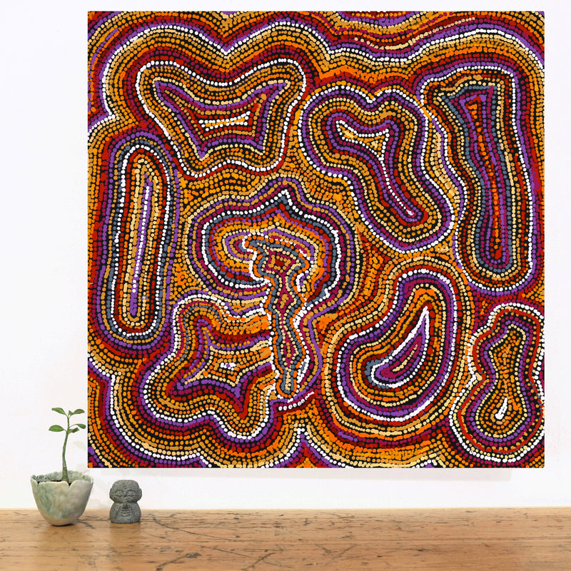 Aboriginal Artwork by Virginia Napaljarri Sims, Mina Mina Jukurrpa (Mina Mina Dreaming), 61x61cm