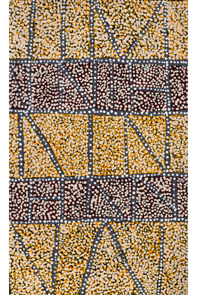 Aboriginal Artwork by Virginia Napaljarri Sims, Mina Mina Jukurrpa (Mina Mina Dreaming), 76x46cm