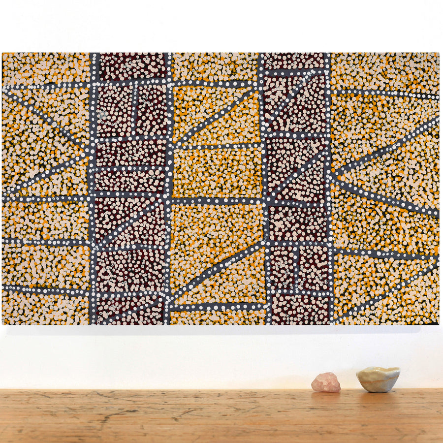 Aboriginal Artwork by Virginia Napaljarri Sims, Mina Mina Jukurrpa (Mina Mina Dreaming), 76x46cm