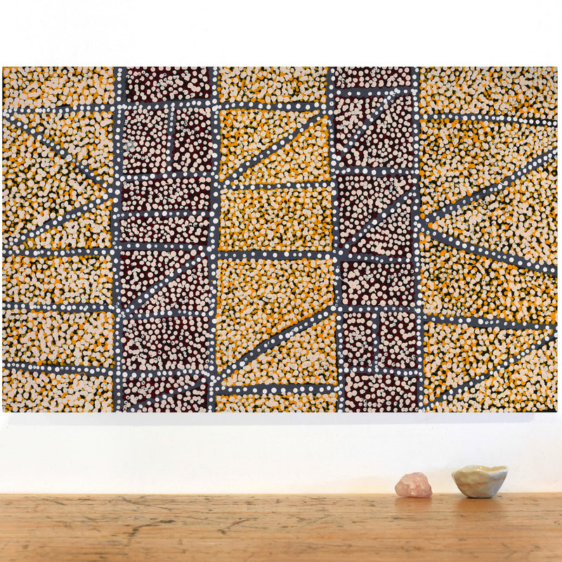 Aboriginal Artwork by Virginia Napaljarri Sims, Mina Mina Jukurrpa (Mina Mina Dreaming), 76x46cm