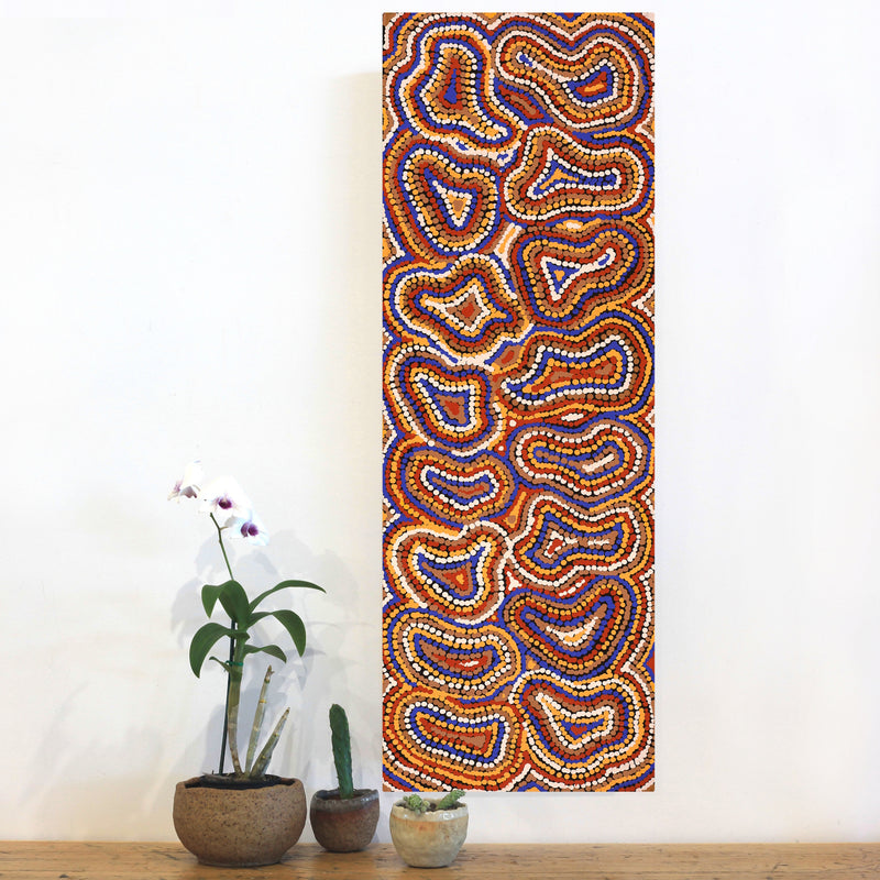 Aboriginal Artwork by Virginia Napaljarri Sims, Mina Mina Jukurrpa (Mina Mina Dreaming), 91x30cm