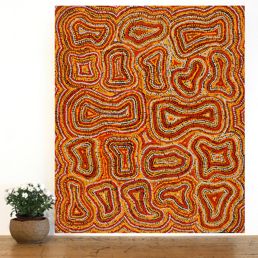 Aboriginal Artwork by Virginia Napaljarri Sims, Mina Mina Jukurrpa (Mina Mina Dreaming), 91x76cm
