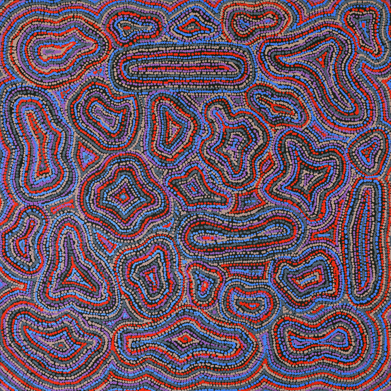 Aboriginal Artwork by Virginia Napaljarri Sims, Mina Mina Jukurrpa (Mina Mina Dreaming), 91x91cm