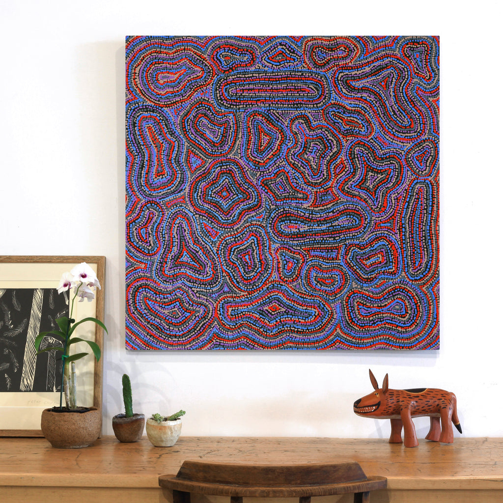Aboriginal Artwork by Virginia Napaljarri Sims, Mina Mina Jukurrpa (Mina Mina Dreaming), 91x91cm