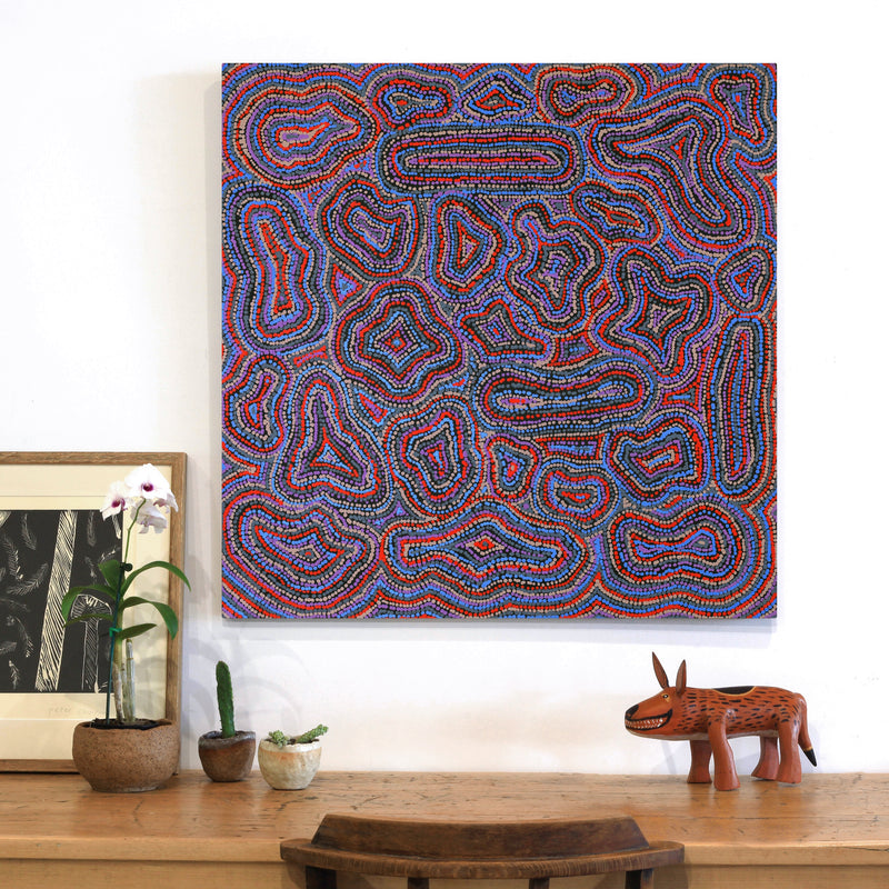 Aboriginal Artwork by Virginia Napaljarri Sims, Mina Mina Jukurrpa (Mina Mina Dreaming), 91x91cm