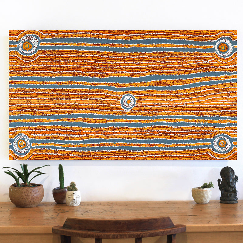 Aboriginal Artwork by Virginia Napaljarri Sims, Mina Mina Jukurrpa (Mina Mina Dreaming), 107x61cm