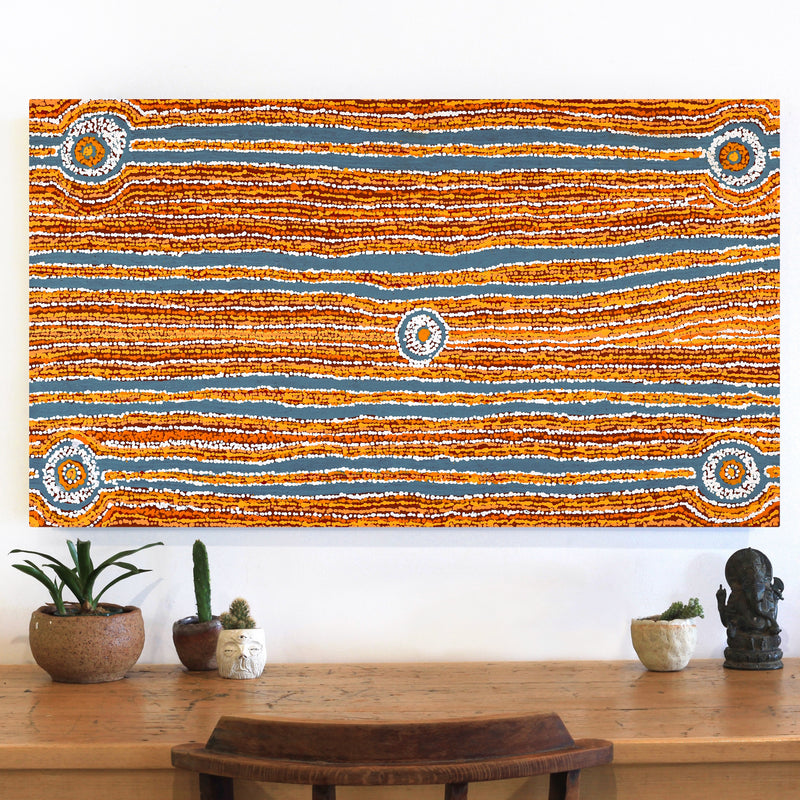 Aboriginal Art by Virginia Napaljarri Sims, Mina Mina Jukurrpa (Mina Mina Dreaming), 107x61cm - ART ARK®