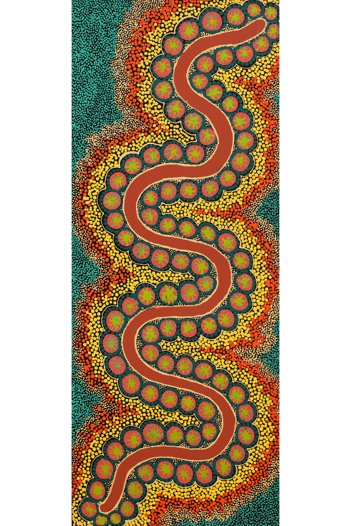 Aboriginal Artwork by Vivienne Nakamarra Kelly, Ngapa Jukurrpa (Water Dreaming) - Wapurtali, 76x30cm