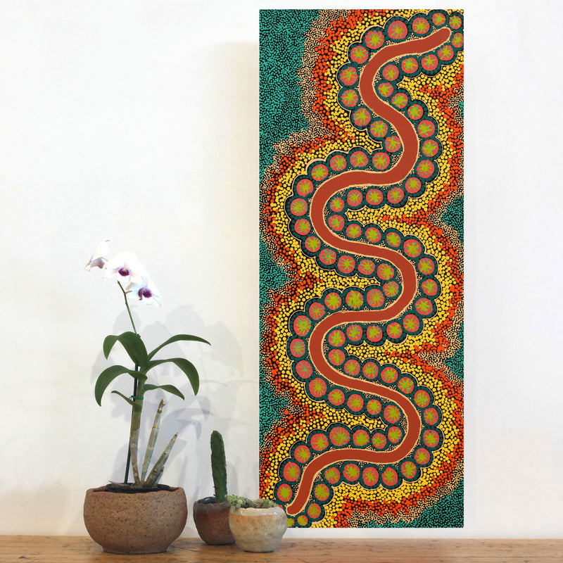 Aboriginal Artwork by Vivienne Nakamarra Kelly, Ngapa Jukurrpa (Water Dreaming) - Wapurtali, 76x30cm