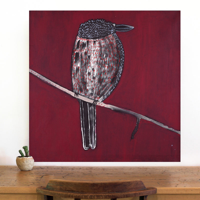 Aboriginal Artwork by Wilma Napangardi Poulson, Birds that live around Yuendumu, 76x76cm