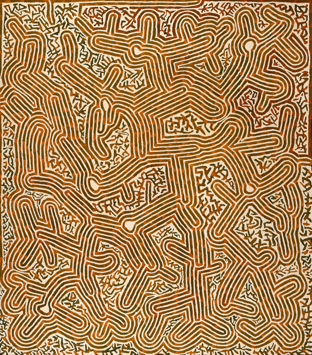 Aboriginal Artwork by Walter Jangala Brown, Tingari Cycle, 122x107cm