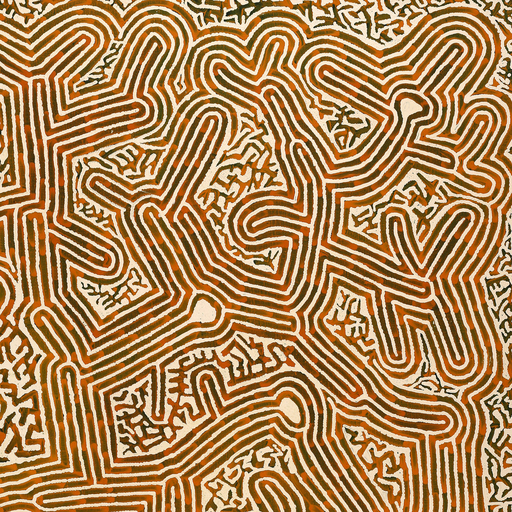 Aboriginal Artwork by Walter Jangala Brown, Tingari Cycle, 122x107cm